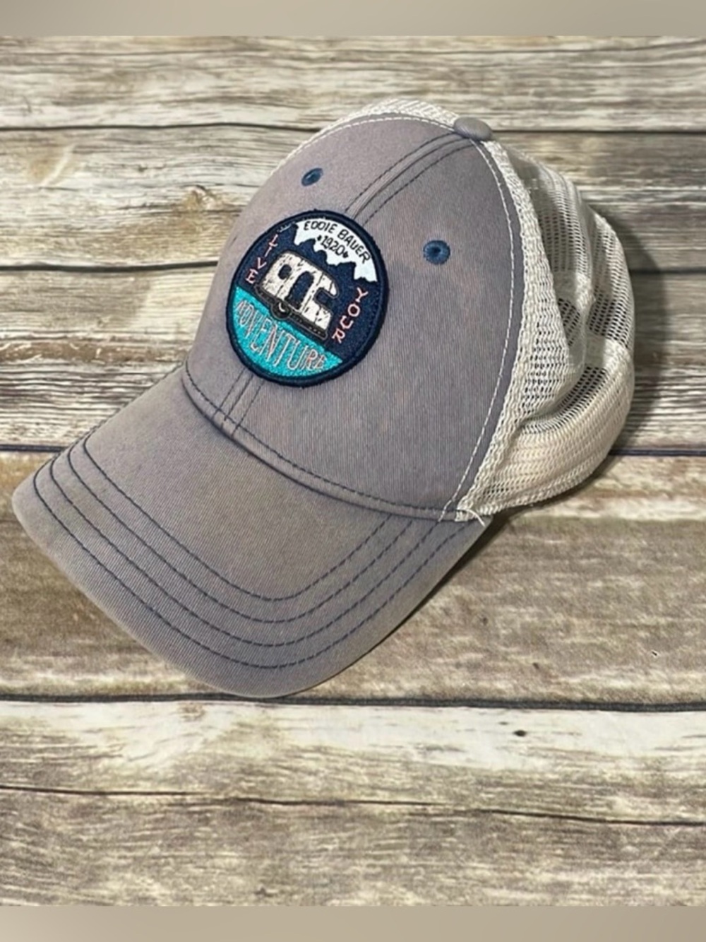 Eddie Bauer SnapBack Cream & Blue Mesh Back Hat
